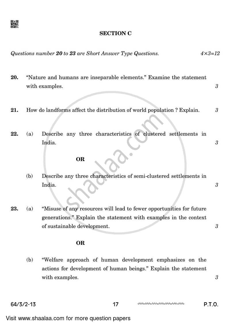 Geography 2023-2024 - CBSE 12th - Class 12 - CBSE (Central Board of Secondary Education) question paper with PDF download
