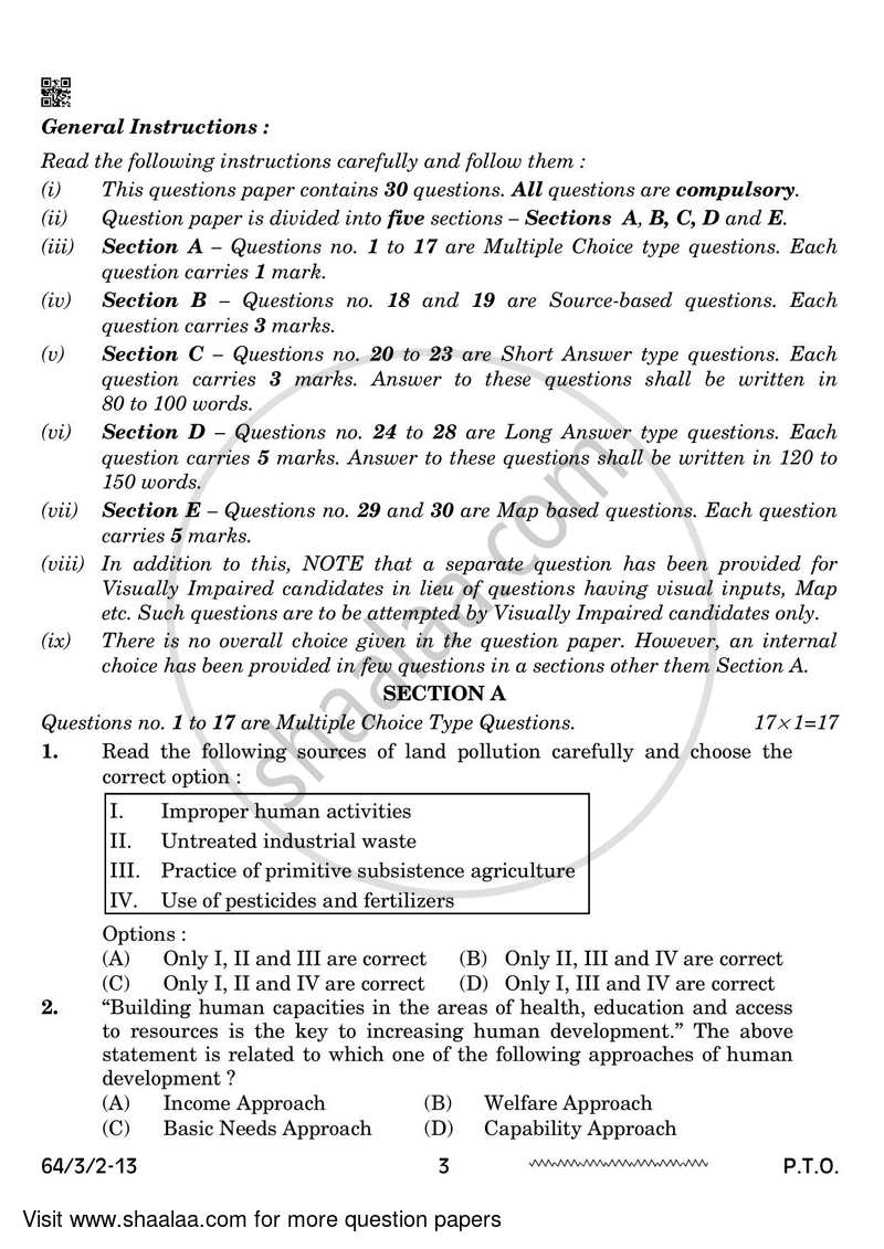 Geography 2023-2024 - CBSE 12th - Class 12 - CBSE (Central Board of Secondary Education) question paper with PDF download