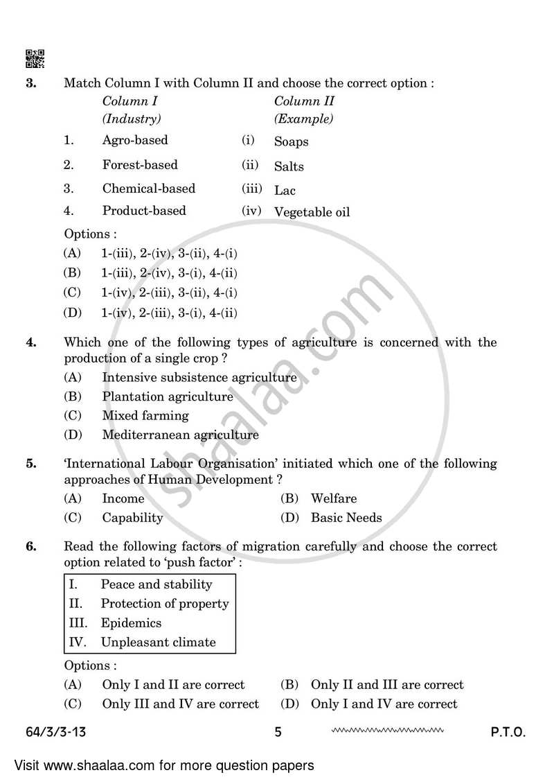 Geography 2023-2024 - CBSE 12th - Class 12 - CBSE (Central Board of Secondary Education) question paper with PDF download