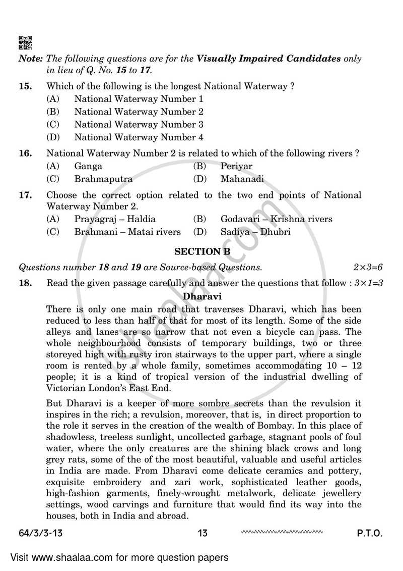 Geography 2023-2024 - CBSE 12th - Class 12 - CBSE (Central Board of Secondary Education) question paper with PDF download