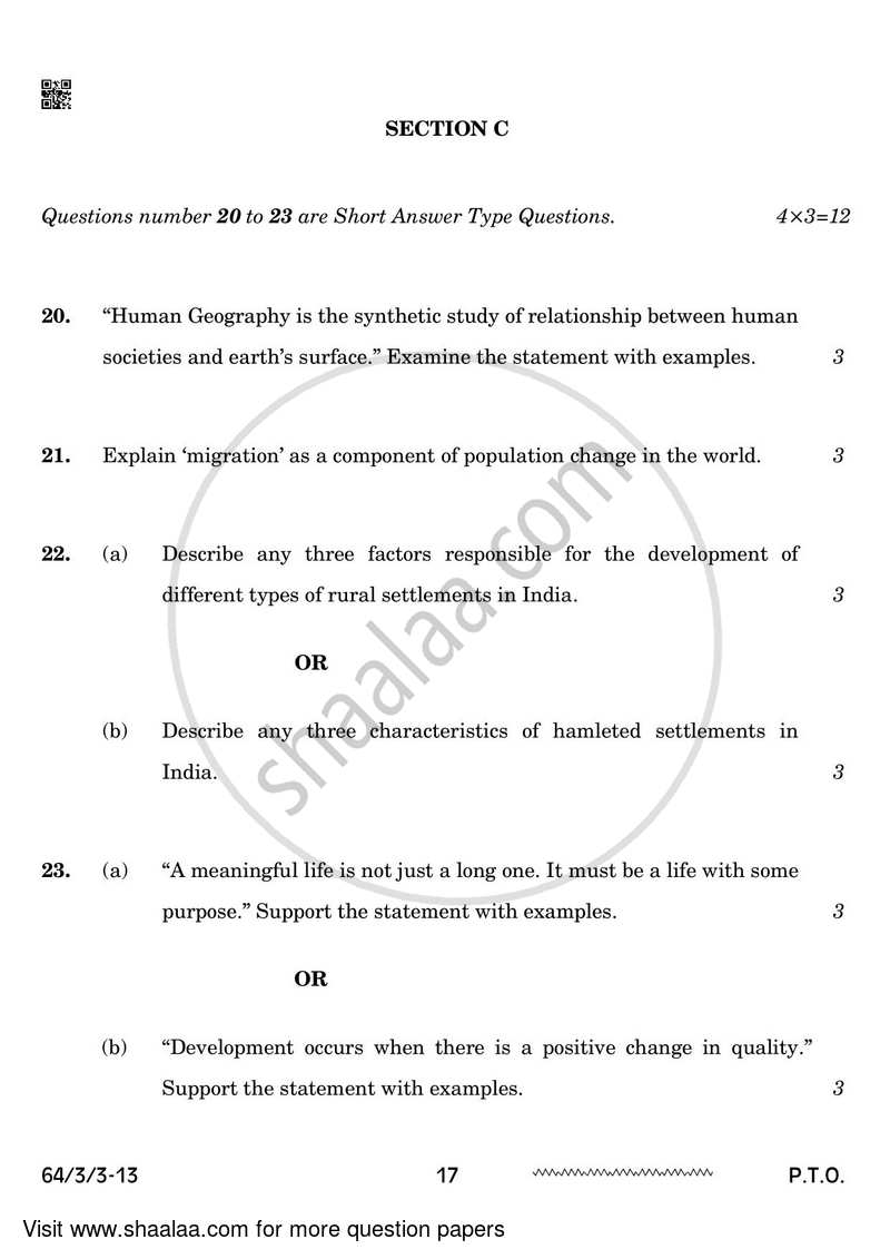 Geography 2023-2024 - CBSE 12th - Class 12 - CBSE (Central Board of Secondary Education) question paper with PDF download