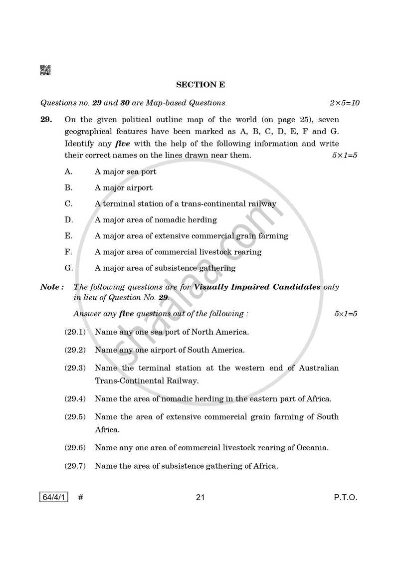 Geography 2024-2025 - CBSE 12th - Class 12 - CBSE (Central Board of Secondary Education) question paper with PDF download