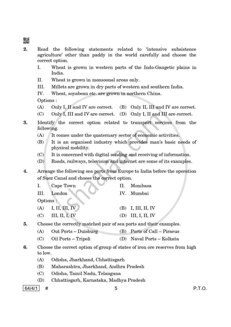 Geography 2024-2025 - CBSE 12th - Class 12 - CBSE (Central Board of Secondary Education) question paper with PDF download