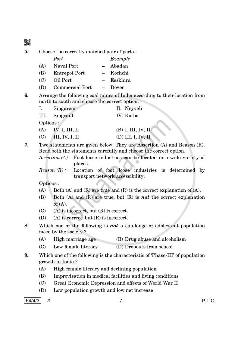 Geography 2024-2025 - CBSE 12th - Class 12 - CBSE (Central Board of Secondary Education) question paper with PDF download