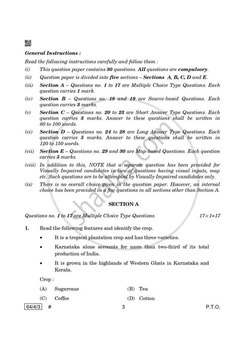 Geography 2024-2025 - CBSE 12th - Class 12 - CBSE (Central Board of Secondary Education) question paper with PDF download