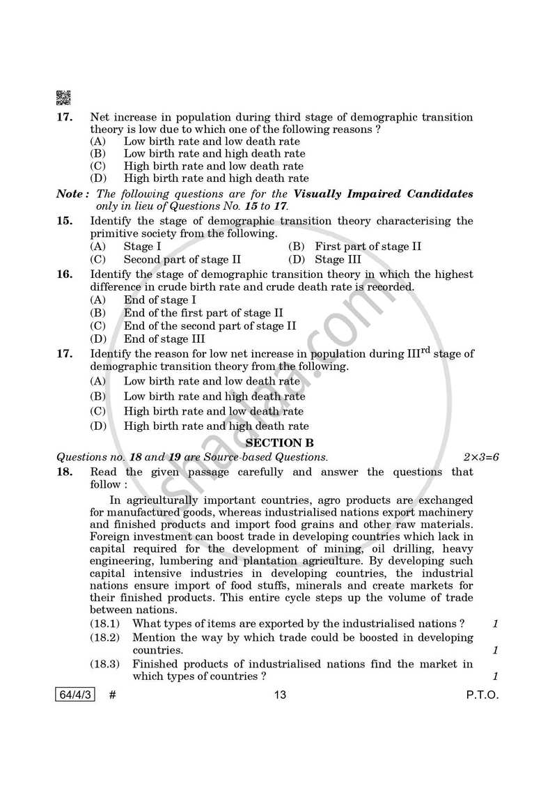 Geography 2024-2025 - CBSE 12th - Class 12 - CBSE (Central Board of Secondary Education) question paper with PDF download