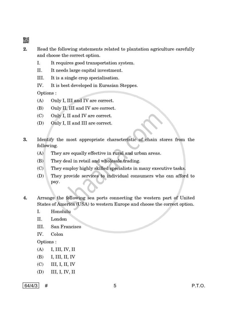 Geography 2024-2025 - CBSE 12th - Class 12 - CBSE (Central Board of Secondary Education) question paper with PDF download