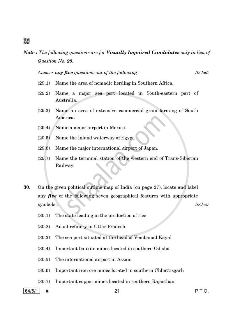 Geography 2024-2025 - CBSE 12th - Class 12 - CBSE (Central Board of Secondary Education) question paper with PDF download