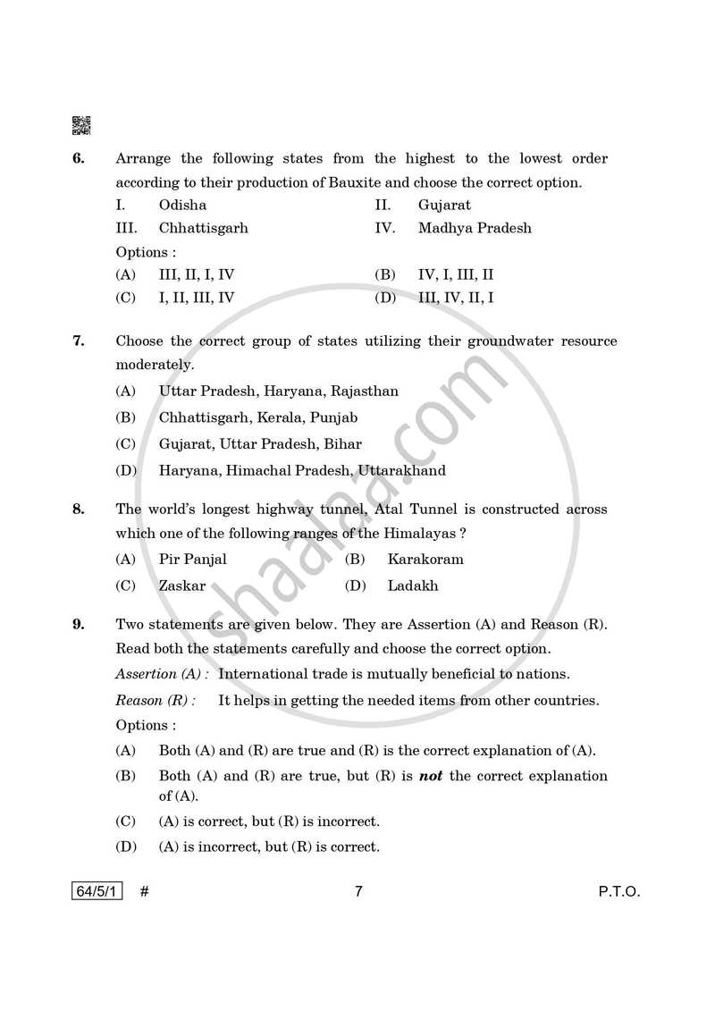 Geography 2024-2025 - CBSE 12th - Class 12 - CBSE (Central Board of Secondary Education) question paper with PDF download