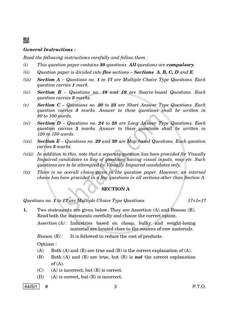 Geography 2024-2025 - CBSE 12th - Class 12 - CBSE (Central Board of Secondary Education) question paper with PDF download