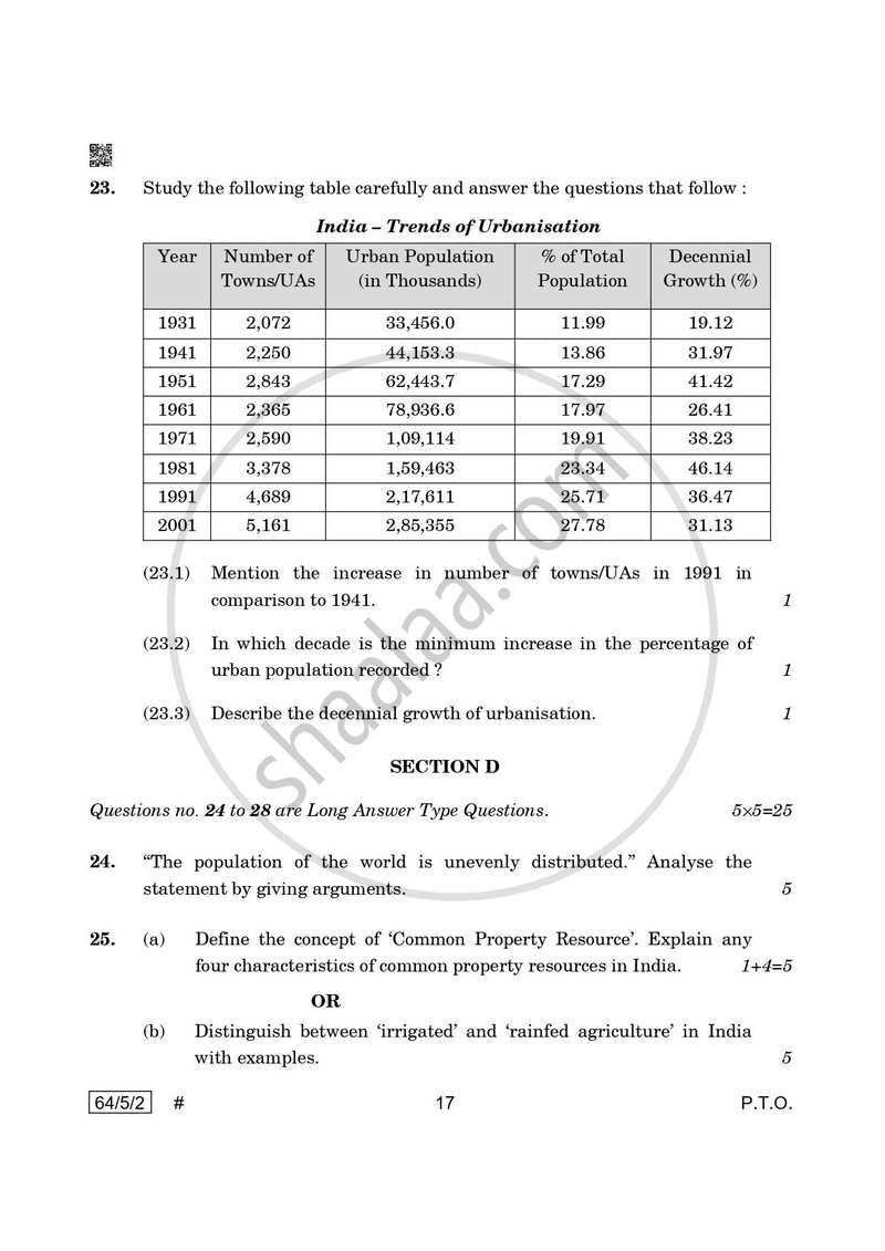 Geography 2024-2025 - CBSE 12th - Class 12 - CBSE (Central Board of Secondary Education) question paper with PDF download