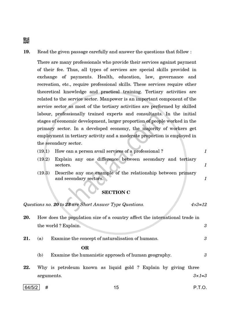 Geography 2024-2025 - CBSE 12th - Class 12 - CBSE (Central Board of Secondary Education) question paper with PDF download
