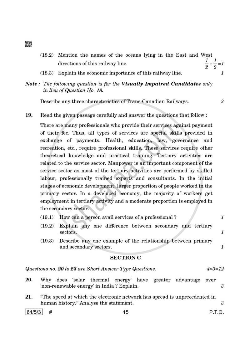 Geography 2024-2025 - CBSE 12th - Class 12 - CBSE (Central Board of Secondary Education) question paper with PDF download