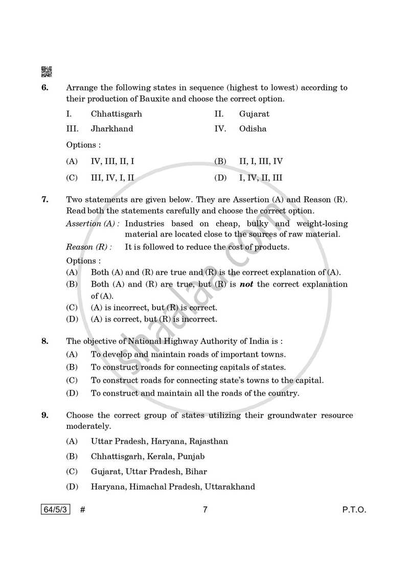 Geography 2024-2025 - CBSE 12th - Class 12 - CBSE (Central Board of Secondary Education) question paper with PDF download