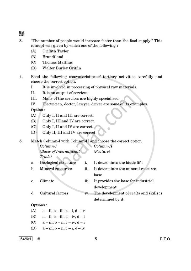 Geography 2024-2025 - CBSE 12th - Class 12 - CBSE (Central Board of Secondary Education) question paper with PDF download