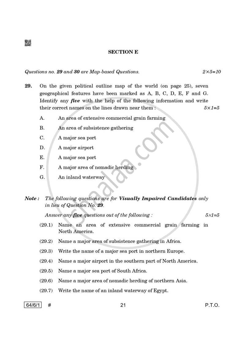 Geography 2024-2025 - CBSE 12th - Class 12 - CBSE (Central Board of Secondary Education) question paper with PDF download