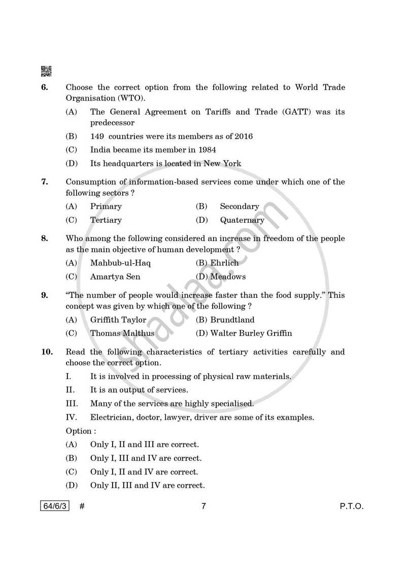 Geography 2024-2025 - CBSE 12th - Class 12 - CBSE (Central Board of Secondary Education) question paper with PDF download