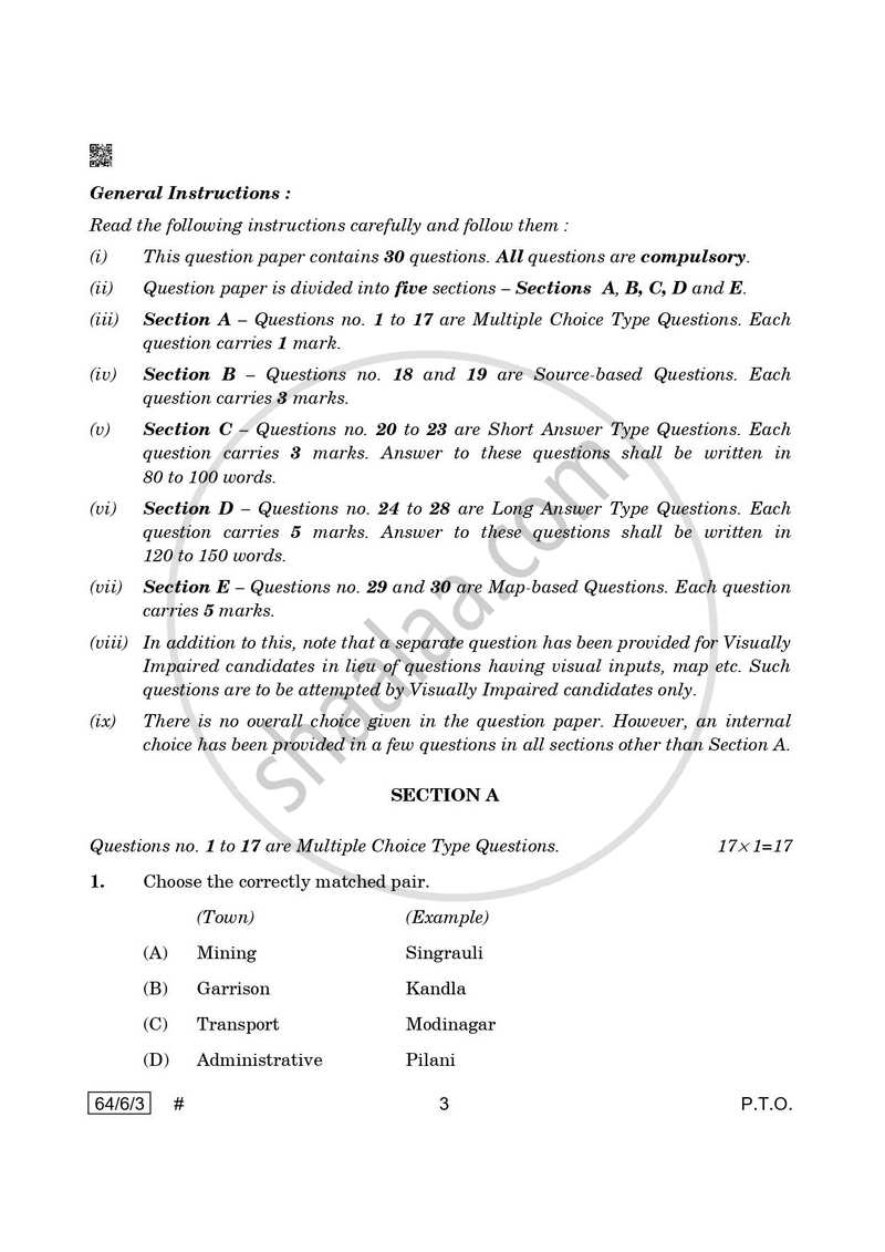 Geography 2024-2025 - CBSE 12th - Class 12 - CBSE (Central Board of Secondary Education) question paper with PDF download