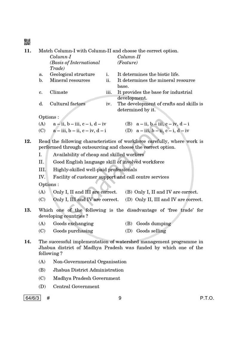 Geography 2024-2025 - CBSE 12th - Class 12 - CBSE (Central Board of Secondary Education) question paper with PDF download