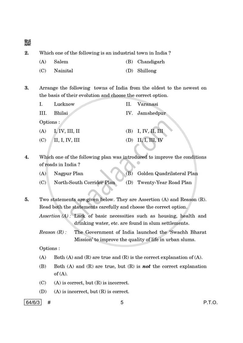 Geography 2024-2025 - CBSE 12th - Class 12 - CBSE (Central Board of Secondary Education) question paper with PDF download