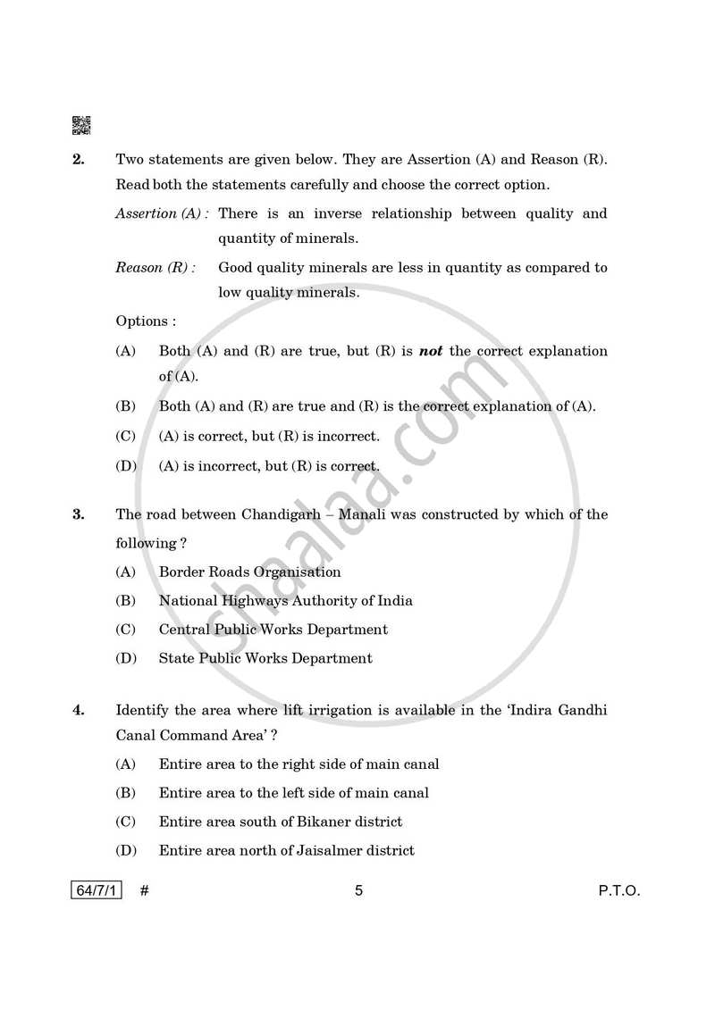 Geography 2024-2025 - CBSE 12th - Class 12 - CBSE (Central Board of Secondary Education) question paper with PDF download