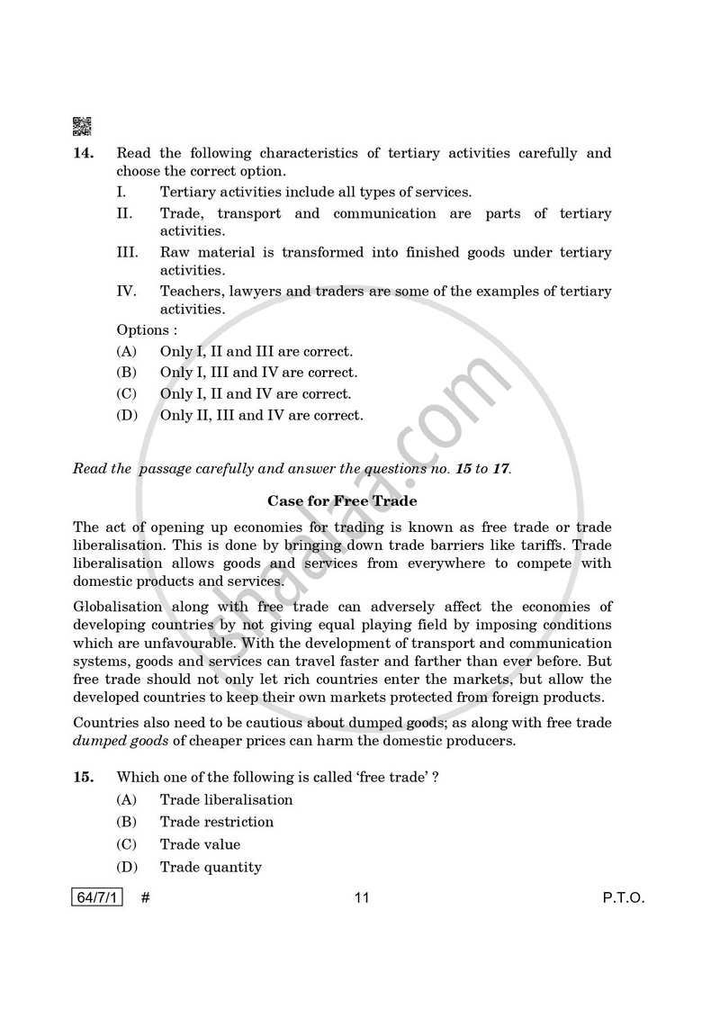 Geography 2024-2025 - CBSE 12th - Class 12 - CBSE (Central Board of Secondary Education) question paper with PDF download