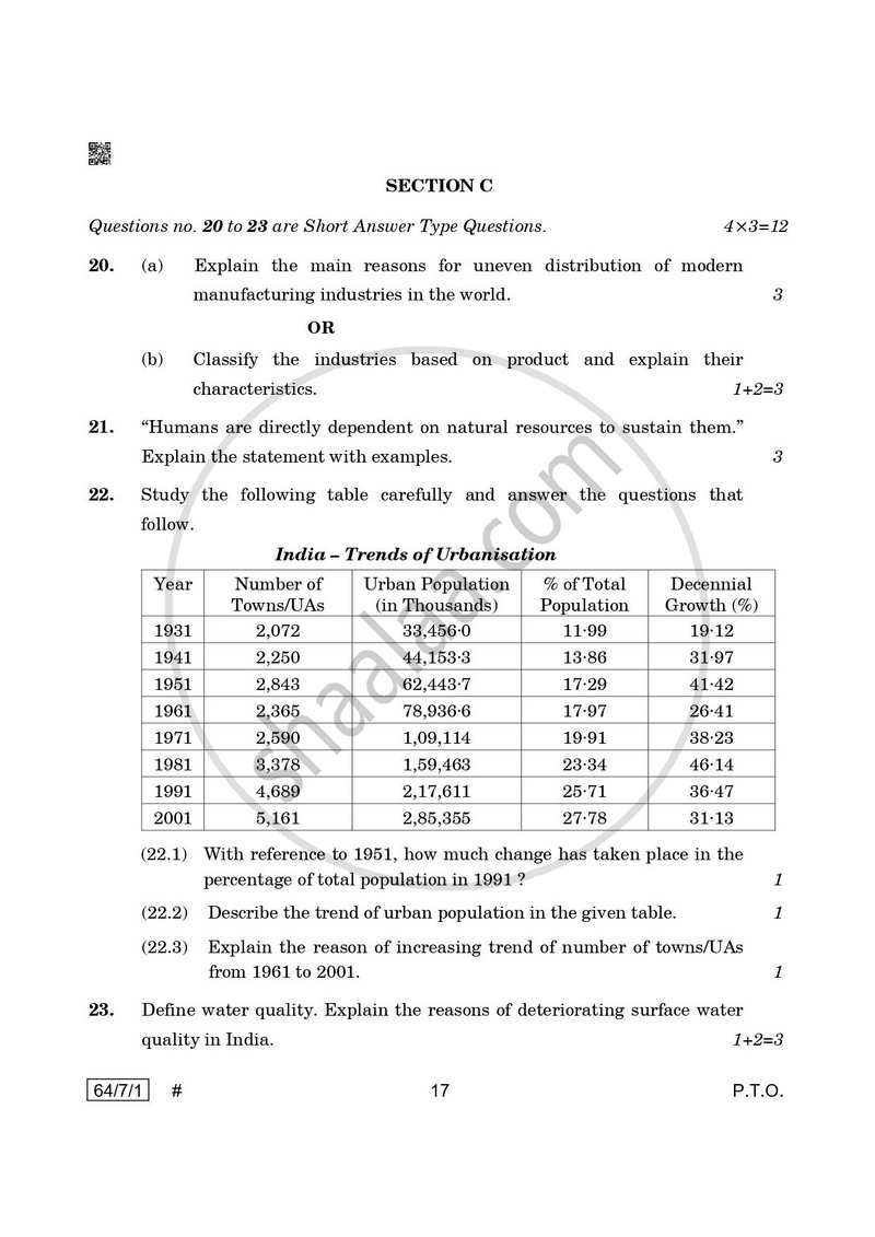 Geography 2024-2025 - CBSE 12th - Class 12 - CBSE (Central Board of Secondary Education) question paper with PDF download