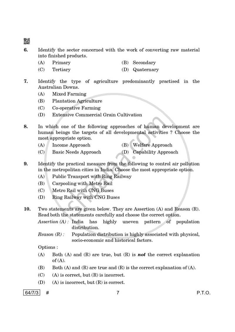 Geography 2024-2025 - CBSE 12th - Class 12 - CBSE (Central Board of Secondary Education) question paper with PDF download