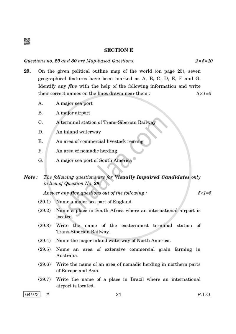 Geography 2024-2025 - CBSE 12th - Class 12 - CBSE (Central Board of Secondary Education) question paper with PDF download