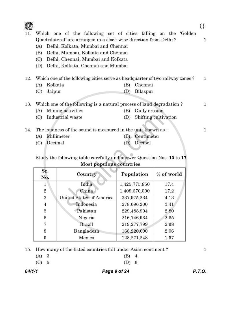 Geography 2025-2026 - CBSE 12th - Class 12 - CBSE (Central Board of Secondary Education) question paper with PDF download
