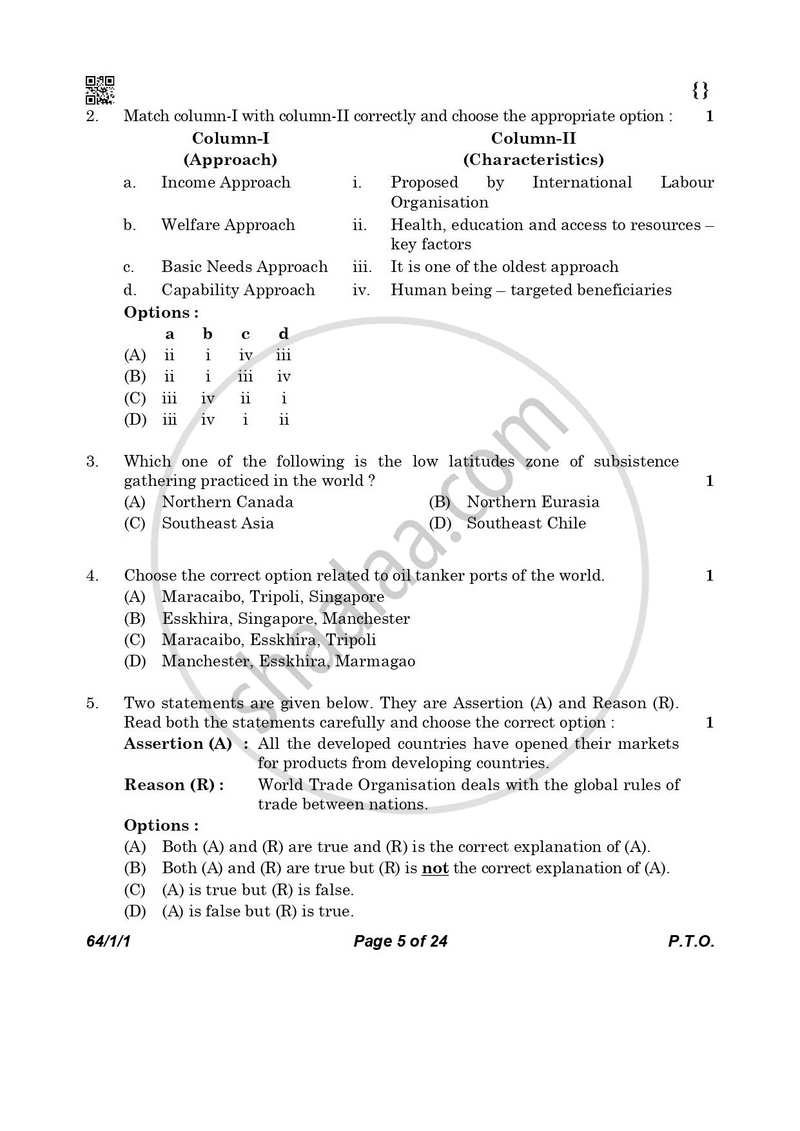 Geography 2025-2026 - CBSE 12th - Class 12 - CBSE (Central Board of Secondary Education) question paper with PDF download