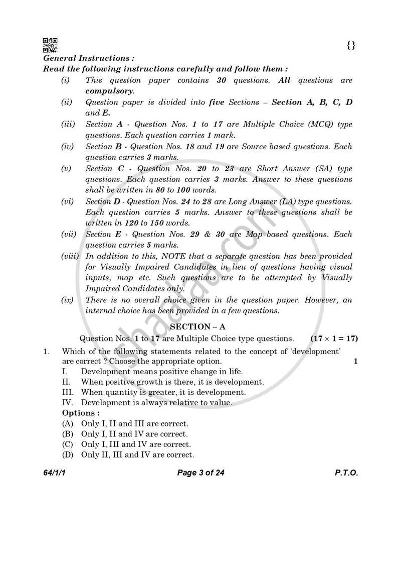 Geography 2025-2026 - CBSE 12th - Class 12 - CBSE (Central Board of Secondary Education) question paper with PDF download
