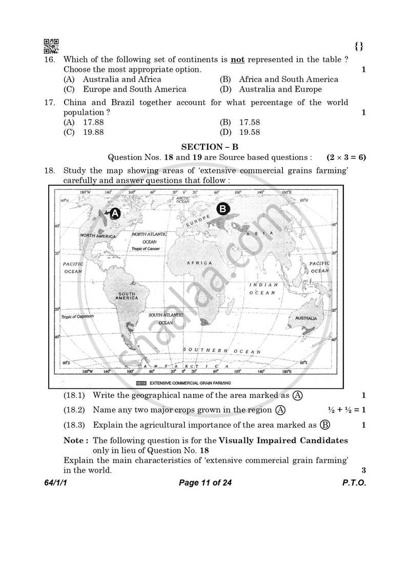 Geography 2025-2026 - CBSE 12th - Class 12 - CBSE (Central Board of Secondary Education) question paper with PDF download