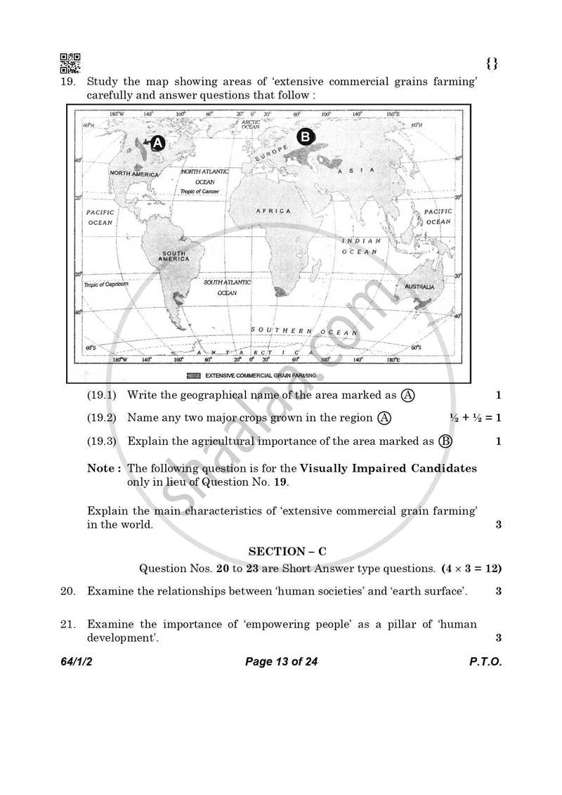 Geography 2025-2026 - CBSE 12th - Class 12 - CBSE (Central Board of Secondary Education) question paper with PDF download