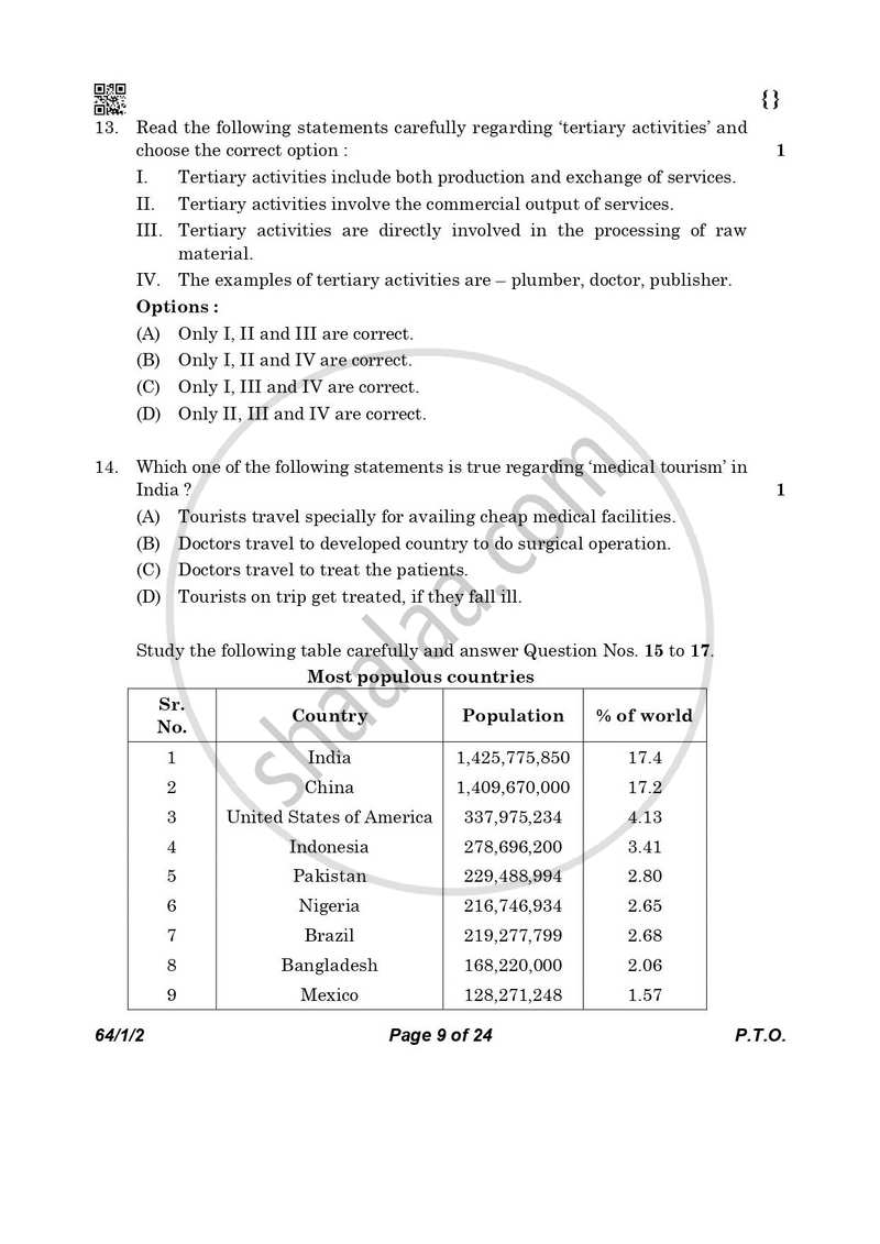 Geography 2025-2026 - CBSE 12th - Class 12 - CBSE (Central Board of Secondary Education) question paper with PDF download