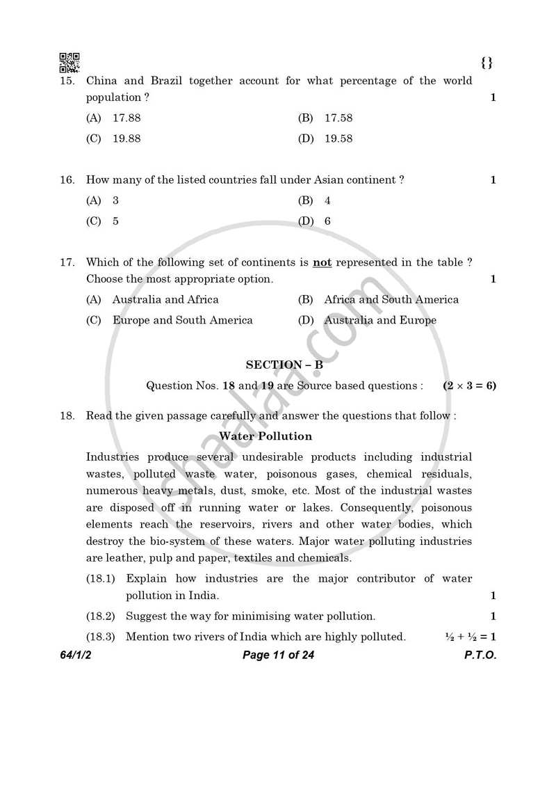 Geography 2025-2026 - CBSE 12th - Class 12 - CBSE (Central Board of Secondary Education) question paper with PDF download