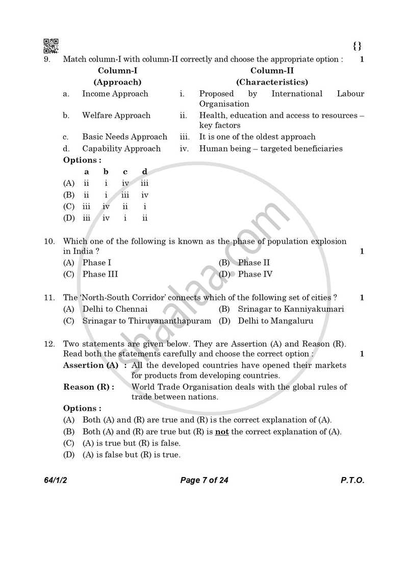 Geography 2025-2026 - CBSE 12th - Class 12 - CBSE (Central Board of Secondary Education) question paper with PDF download