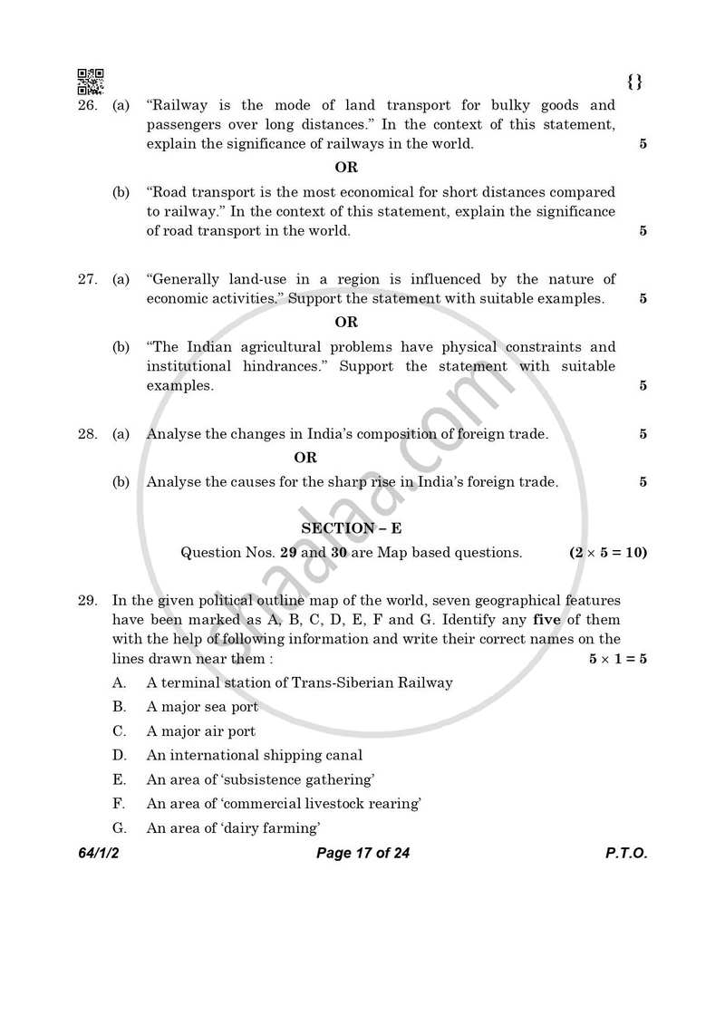 Geography 2025-2026 - CBSE 12th - Class 12 - CBSE (Central Board of Secondary Education) question paper with PDF download