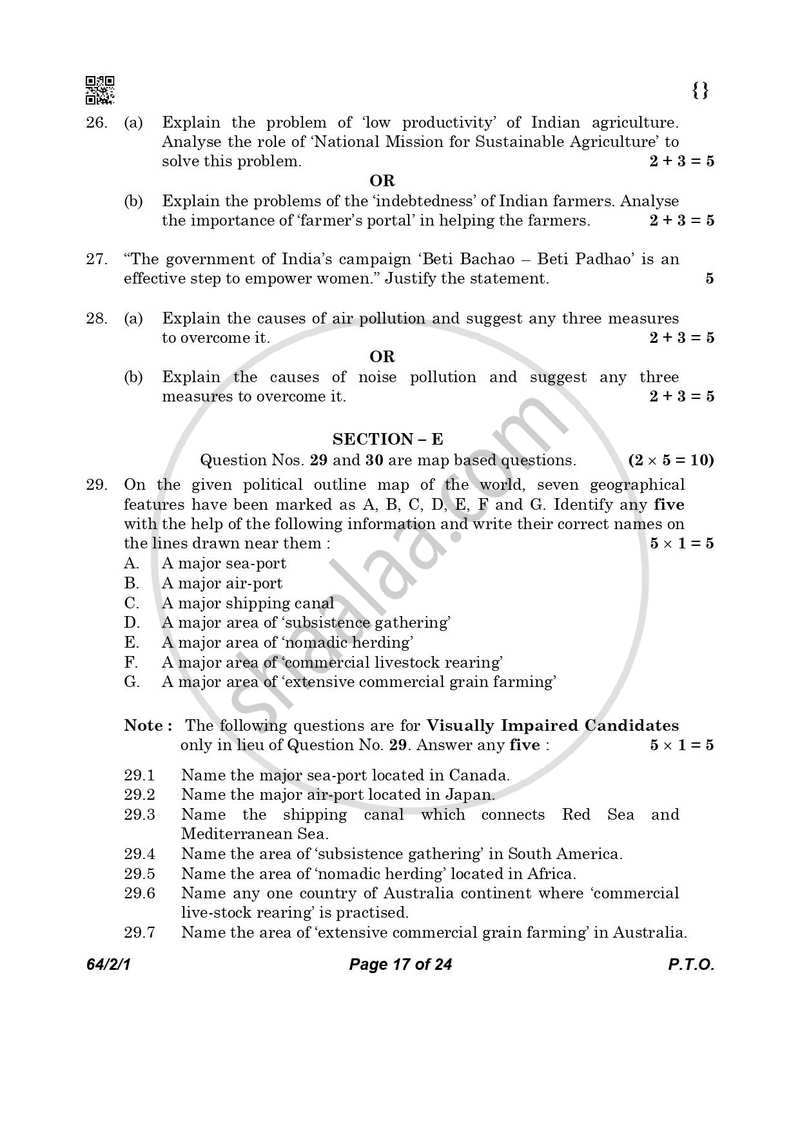 Geography 2025-2026 - CBSE 12th - Class 12 - CBSE (Central Board of Secondary Education) question paper with PDF download
