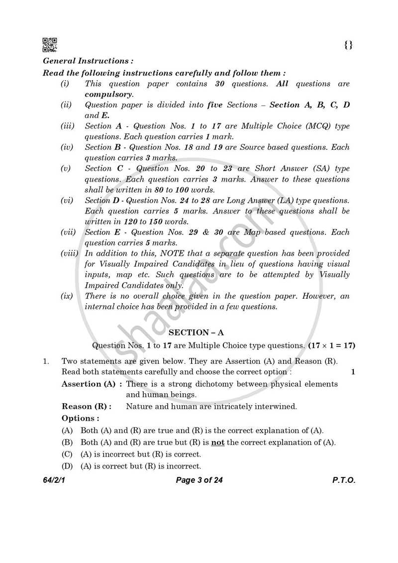 Geography 2025-2026 - CBSE 12th - Class 12 - CBSE (Central Board of Secondary Education) question paper with PDF download