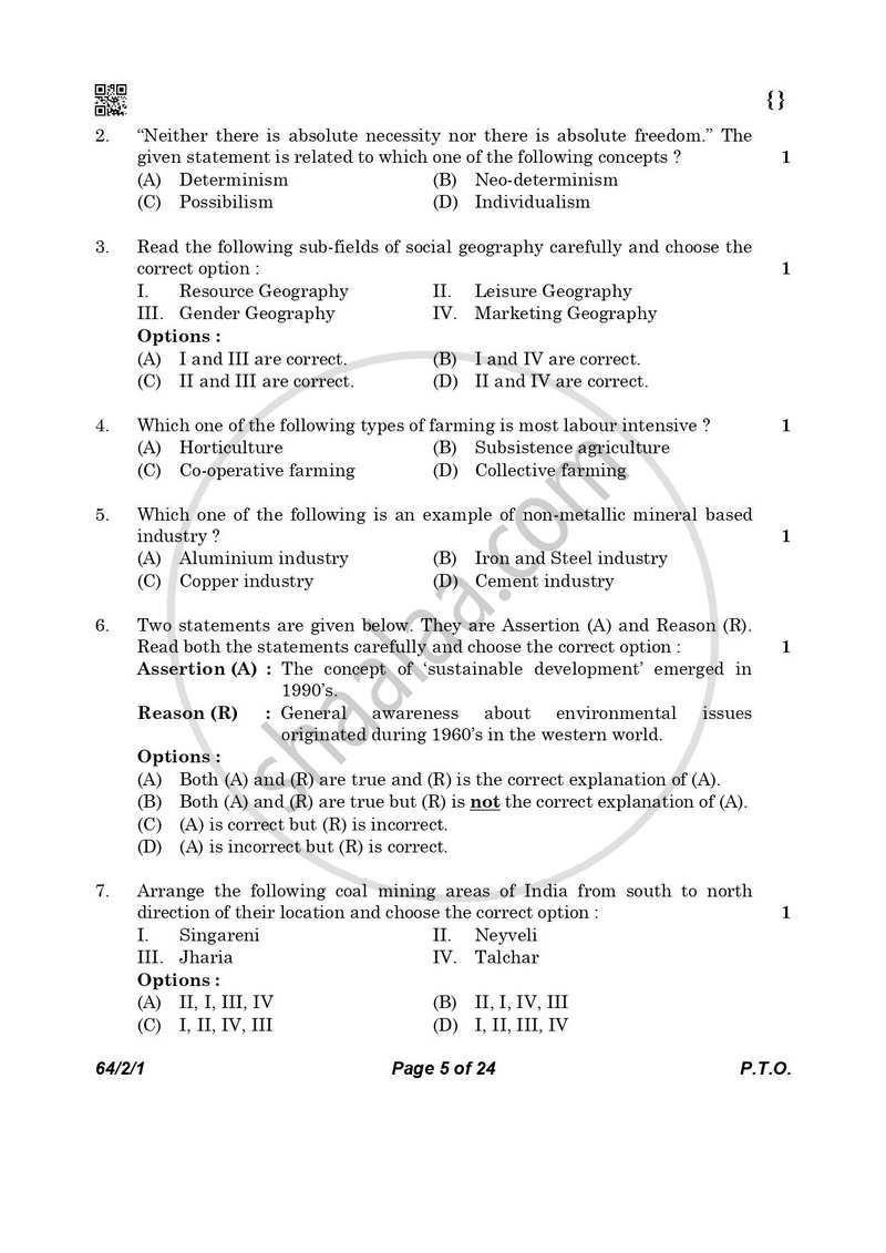 Geography 2025-2026 - CBSE 12th - Class 12 - CBSE (Central Board of Secondary Education) question paper with PDF download