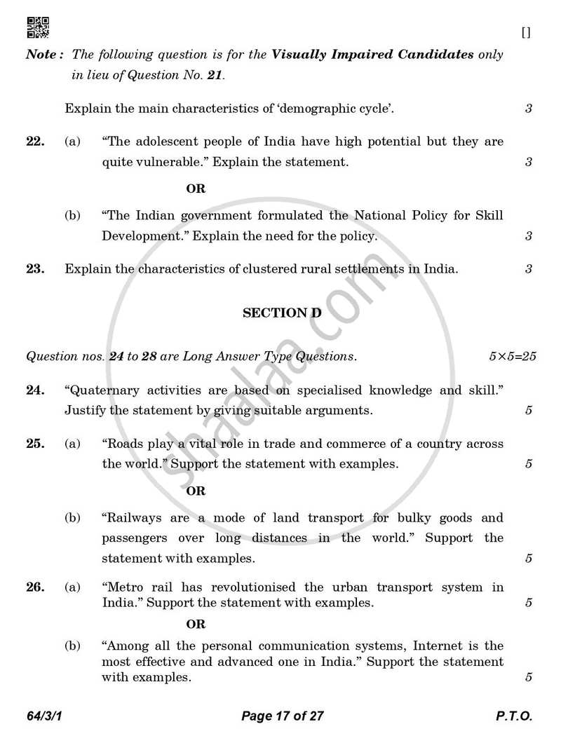 Geography 2025-2026 - CBSE 12th - Class 12 - CBSE (Central Board of Secondary Education) question paper with PDF download
