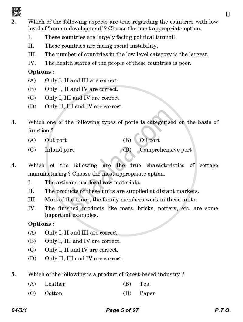 Geography 2025-2026 - CBSE 12th - Class 12 - CBSE (Central Board of Secondary Education) question paper with PDF download