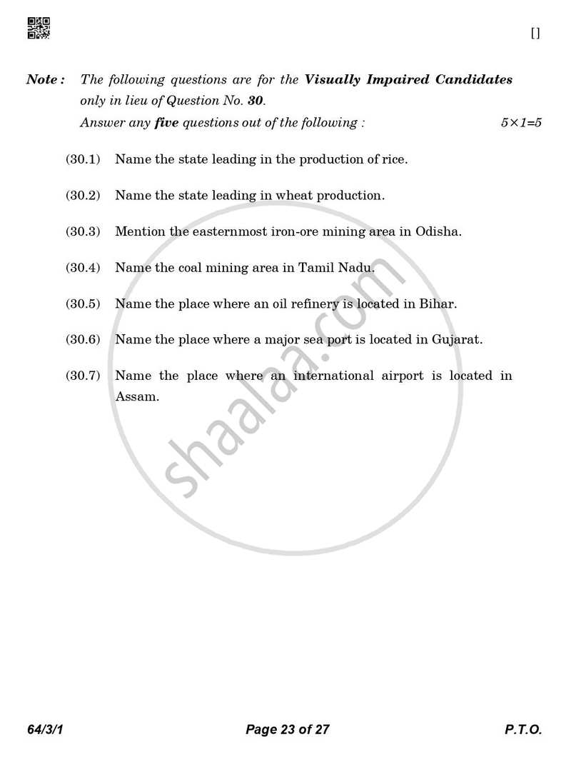 Geography 2025-2026 - CBSE 12th - Class 12 - CBSE (Central Board of Secondary Education) question paper with PDF download