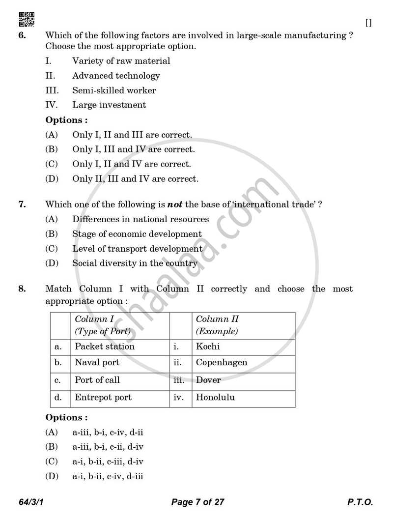 Geography 2025-2026 - CBSE 12th - Class 12 - CBSE (Central Board of Secondary Education) question paper with PDF download
