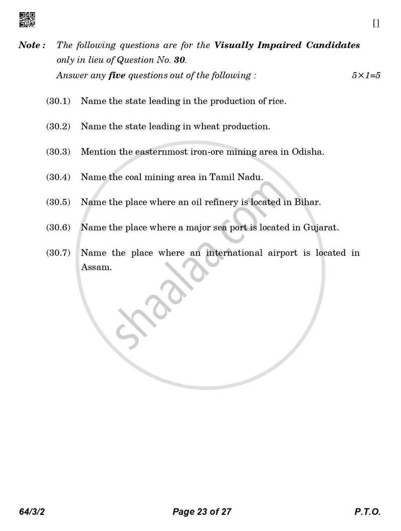 Geography 2025-2026 - CBSE 12th - Class 12 - CBSE (Central Board of Secondary Education) question paper with PDF download