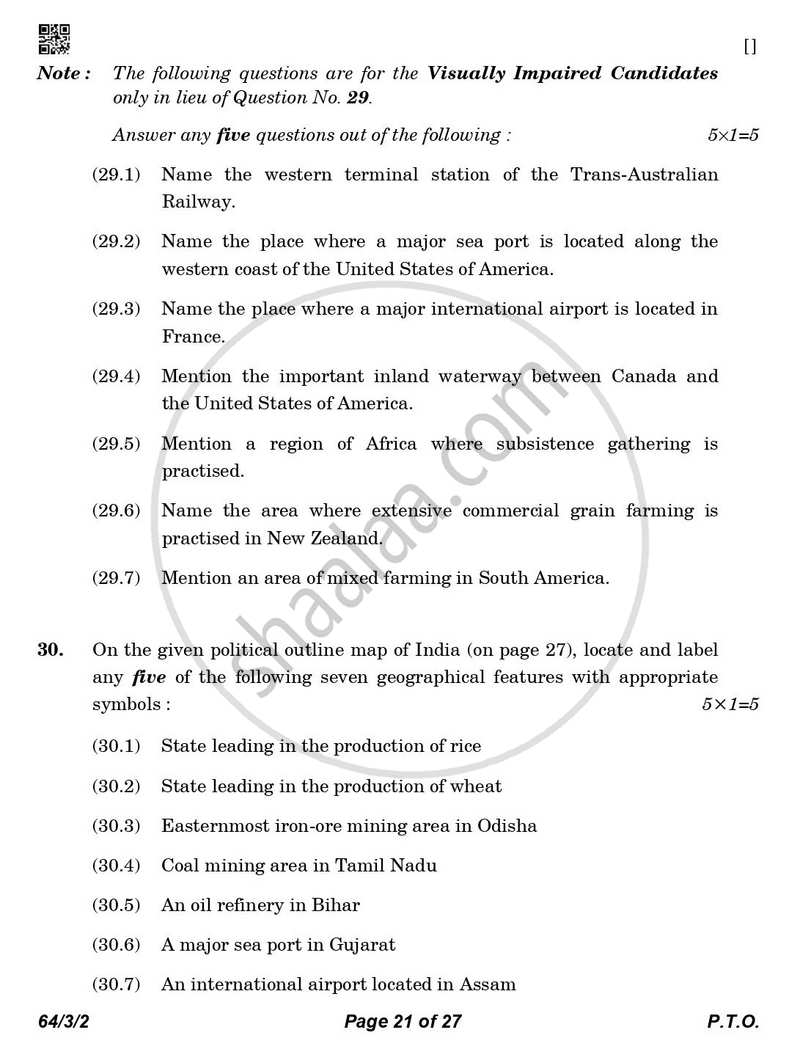 Geography 2025-2026 - CBSE 12th - Class 12 - CBSE (Central Board of Secondary Education) question paper with PDF download