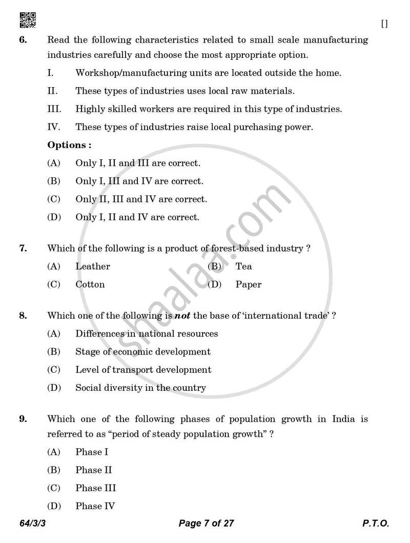 Geography 2025-2026 - CBSE 12th - Class 12 - CBSE (Central Board of Secondary Education) question paper with PDF download