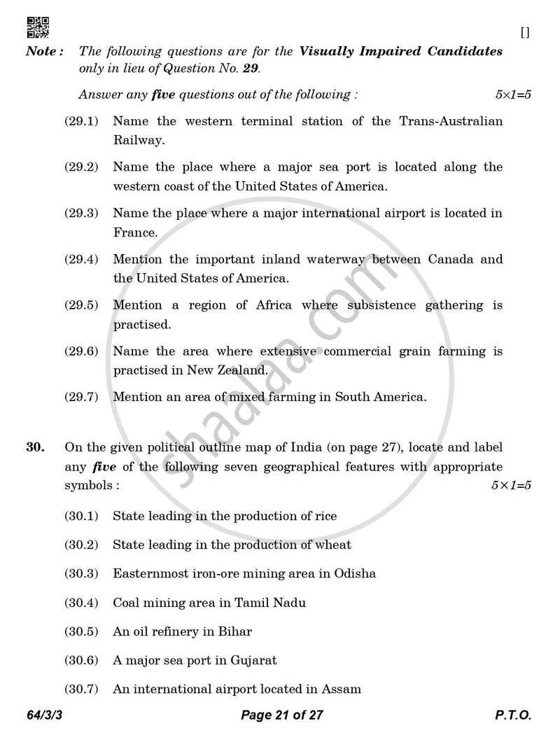 Geography 2025-2026 - CBSE 12th - Class 12 - CBSE (Central Board of Secondary Education) question paper with PDF download