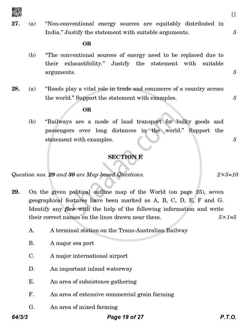 Geography 2025-2026 - CBSE 12th - Class 12 - CBSE (Central Board of Secondary Education) question paper with PDF download